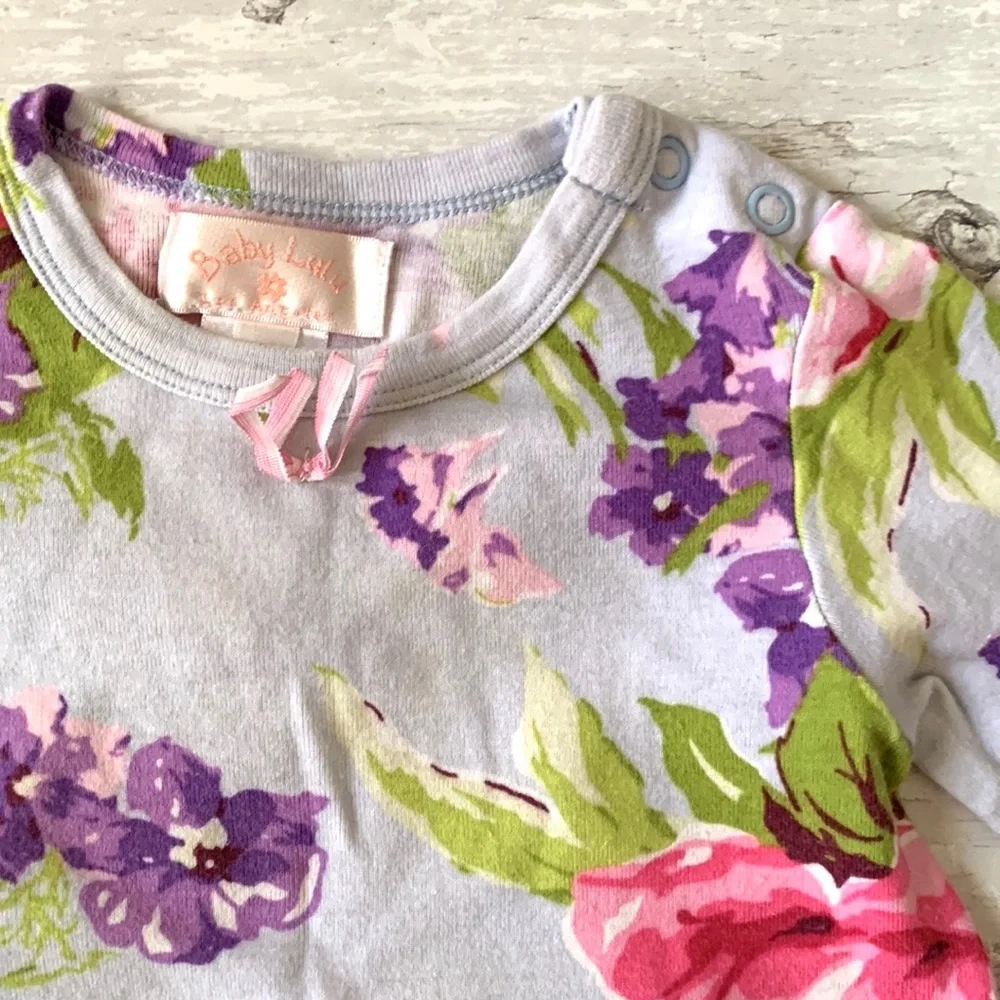 Girls 24m Baby Lulu Floral Long Sleeve Shirt Baby Toddler Ruffle Trim Hem